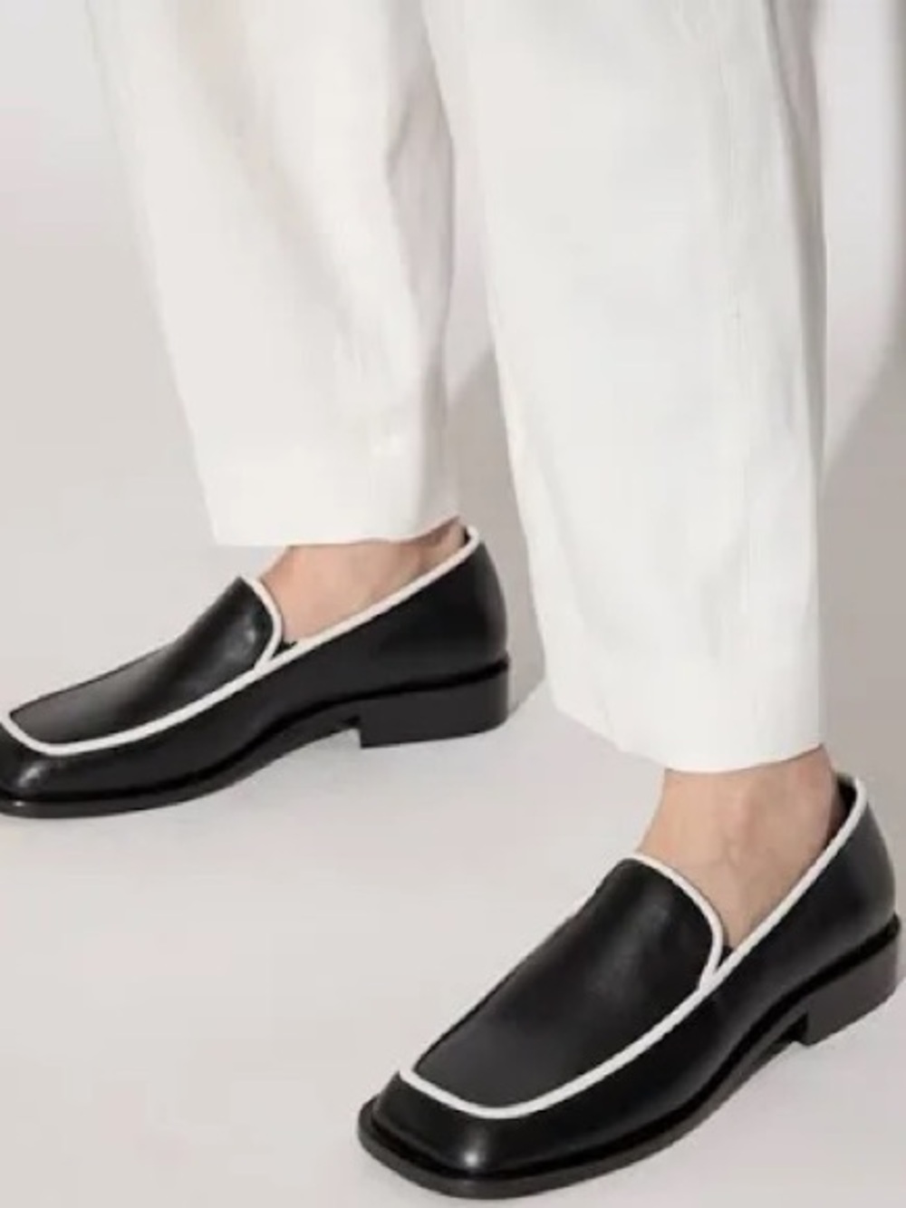 Wandler Lucy Bicolor Square Toe Black Leather Loafers White Piping 39.5
